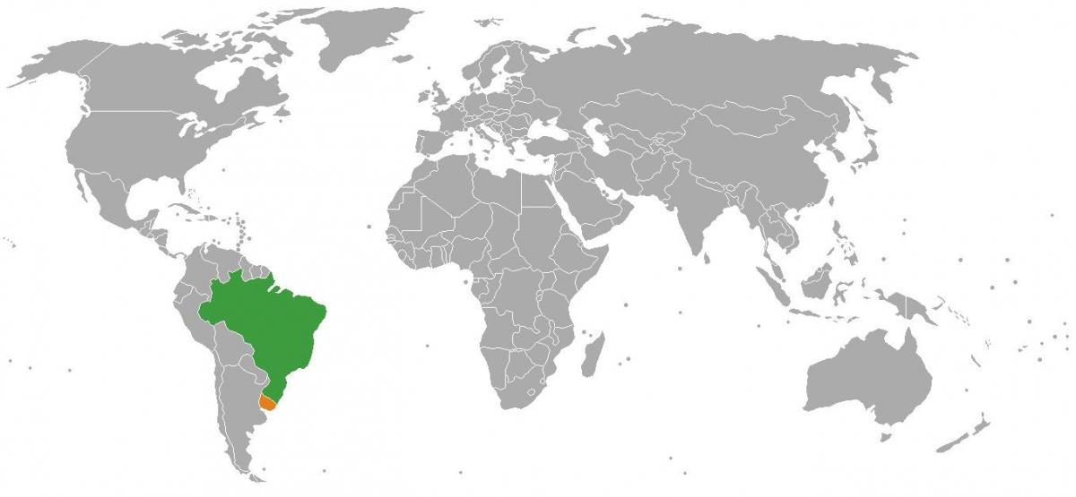 ウルグアイの位置が世界の地図