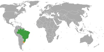 ウルグアイの位置が世界の地図